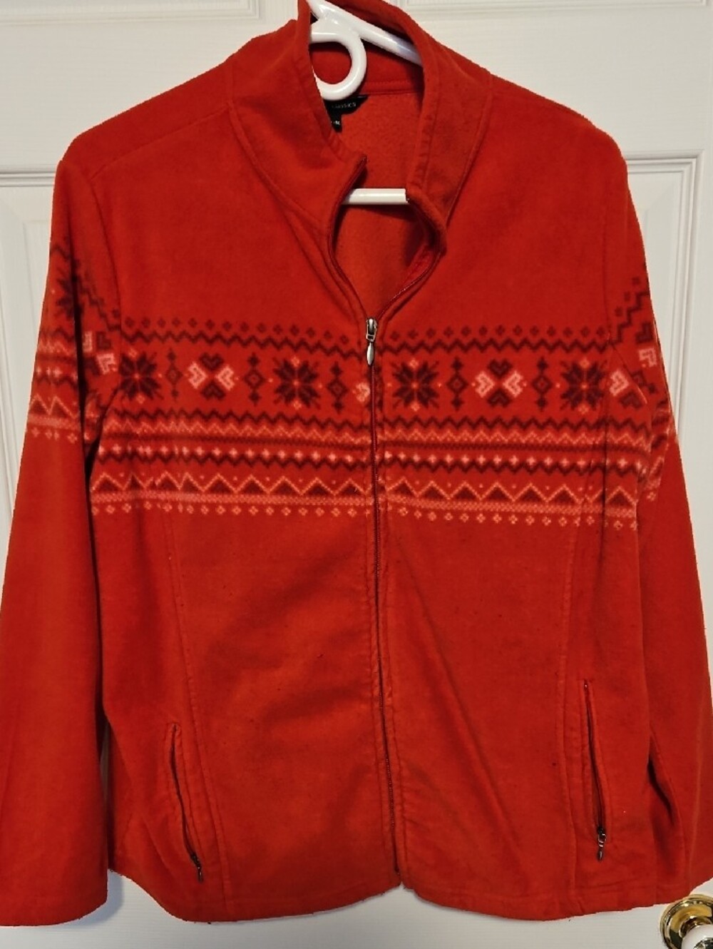 George Bright Red Teddy Jacket with Patterned Yoke